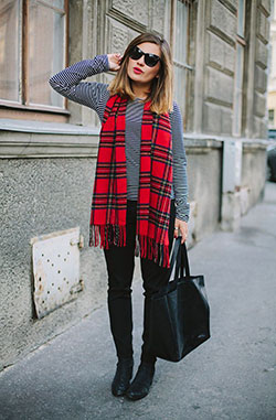 Love the outfit! plaid with stripes, Casual wear: Plaid Shirt,  Scarves Outfits  