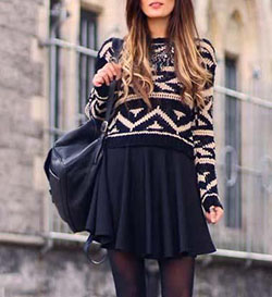 Black Tights With Skirt Outfit: Skater Skirt,  Skirt Outfits,  Casual Outfits,  Swing skirt  