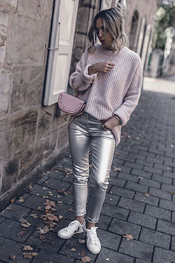 Perfect ideas for silver legging outfit, Metallic color: winter outfits,  Jeans Outfit Ideas,  Metallic color  