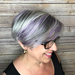 Short gray hair with purple highlights: Bob cut,  Hair Color Ideas,  Brown hair,  Short hair,  Pixie cut,  Hair highlighting  