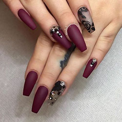 Check these Cocktail style maroon nail designs, Nail art: Nail Polish,  Nail art,  Artificial nails  