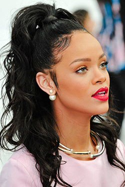 Half up half down baby hairs: Rihanna Best Looks  