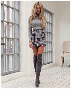 Well liked skirts with boots, Knee-high boot: Over-The-Knee Boot,  Boot Outfits,  Skirt Outfits,  Stiletto heel,  Casual Outfits,  Chap boot  