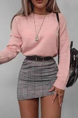Pink plaid skirt outfit, Casual wear: Boot Outfits,  Full plaid,  Business Outfits  