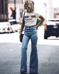 High waisted flare jeans outfit: Vintage clothing,  Bootcut Jeans,  High Waisted Jeans  