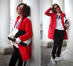 Red outfit with Side stripe trousers: Casual Outfits,  Trouser Outfits  