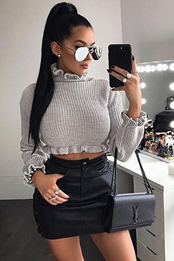 Lovely! klaudia badura winter, Crop top: Crop top,  Polo neck,  Fake fur,  Sweaters Outfit  