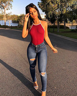 Chilling ideas baddie red outfits, Casual wear: winter outfits,  Jeans Outfit,  Casual Friday,  Casual Outfits  