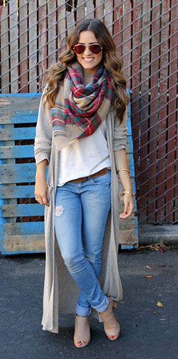 Long cardigan with scarf, Winter clothing: 