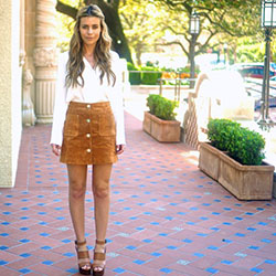 Button front brown skirt style: shirts,  Polo neck,  Skirt Outfits  