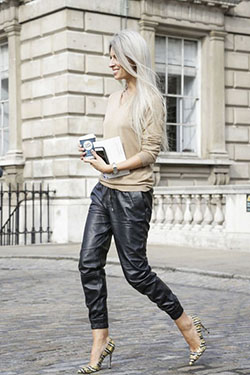 Sarah harris leather pants, Artificial leather: Artificial leather,  Jogger Outfits  
