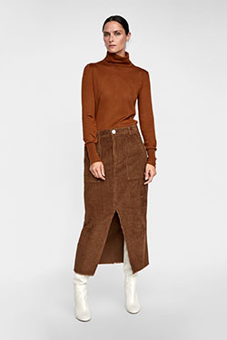 Zara corduroy skirt brown, Dress shirt: shirts,  Pencil skirt,  Skirt Outfits  
