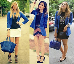 Blazer azul feminino look, Casual wear: Blazer Outfit,  Casual Outfits  