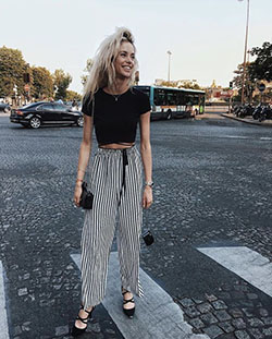 Black Striped Pant Outfit: Casual Outfits,  Pant Outfits,  Stripe Trousers  