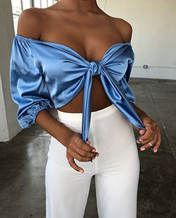 Satin top tied up, Crop top: Crop top,  shirts,  Bow tie,  Top Outfits  
