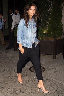 Emily ratajkowski jean jacket: Jean jacket,  Louis Vuitton,  Emily Ratajkowski,  Casual Outfits,  Joggers Outfit  