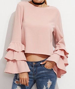 Pink layered bell sleeve top: Bell sleeve,  Casual Outfits,  Bell Sleeve Tops Outfit  