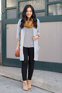 Ankle booties work outfit, Fashion boot: Slim-Fit Pants,  Boot Outfits,  Casual Outfits,  Long Cardigan Outfits  