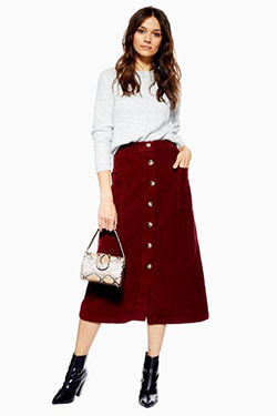 Corduroy midi skirt outfit, Jupe Femme: Skirt Outfits  