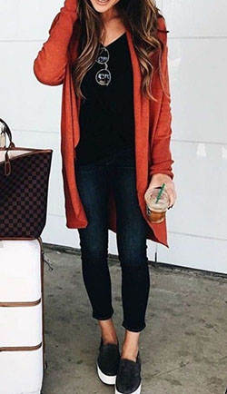 Just lovely red cardigan outfit, Casual wear: Casual Outfits,  Long Cardigan Outfits,  Cardigan Jeans  