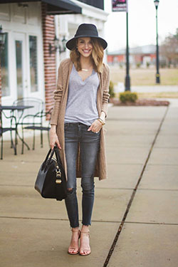 Fabulous style for latest gray jean outfits, Slim-fit pants: Slim-Fit Pants,  Long Cardigan Outfits  