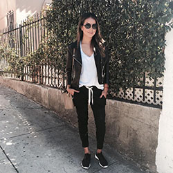 Ways to style a sincerely jules joggers, Leather jacket: Casual Outfits,  Joggers Outfit  