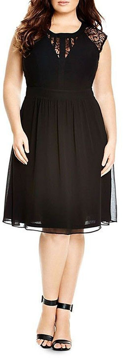 Plus Size Dark Romance Lace Inset Dress Latest Cocktail Outfit For Plus-Size Girls: Plus size outfit,  Cocktail Dresses,  Cute Cocktail Dress,  Cocktail Plus-Size Dress,  Girls Outfit Plus-Size,  Plus Size Party Outfits  