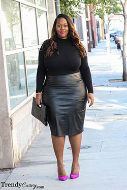 Pink & Leather - Trendy Curvy Leather Skirt Outfits Tumblr: Plus size outfit,  Leather Skirt Outfit,  Classy Leather Skirt,  Leather Short Skirt  