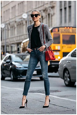 Red skinny jeans outfit on Stylevore