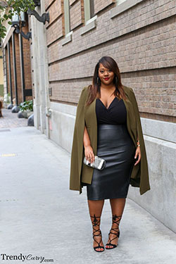 Plus Size Leather Dress Ideas: Fashion week,  Leather Skirt Outfit,  Plus Size Skirt,  Plus size outfit  