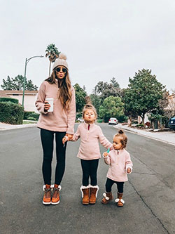 They're looking so pretty in pink, all bundled up for sweater weather in their matching mom and daughters outfit!: Plaid Blazer Work Outfit,  Mom And Daughter Matching Clothes,  Mommy And Me Outfits,  Mom Daughter Outfit,  Mom And Kids Matching Outfit  