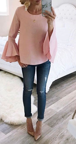 Blush bell sleeve top outfit: Bell sleeve,  Casual Outfits,  Bell Sleeve Tops Outfit  