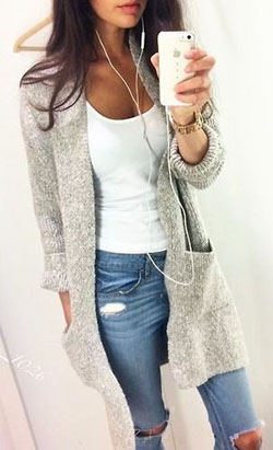 Light gray cardigan outfit, Casual wear: Casual Outfits,  Long Cardigan Outfits,  Cardigan  