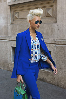 Cobalt blue suit women street style: Blazer Outfit,  Suit jacket,  Street Style  