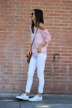 White converse with white jeans: Casual Outfits,  White Denim Outfits  