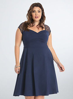 Mesh Dot Inset Swing Dress Beautiful Cocktail Attire For Plus Size Ladies: Plus size outfit,  Cocktail Dresses,  Cocktail Party Outfits,  Girls Outfit Plus-Size,  Plus Size Party Outfits,  Curvy Cocktail Dresses  