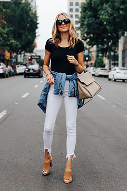 Casual Outfit Ideas, Slim-fit pants, Ripped jeans: Casual Outfits,  Ripped Jeans,  Slim-Fit Pants,  Tan Sandals  