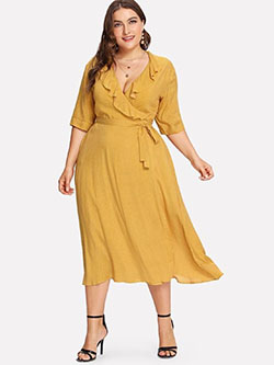 Ruffle Trim Surplice Wrap Dress Cute Cocktail Dress For Plus-Size Girls: Girls Outfit,  party outfits,  Cocktail Dresses,  Cute Cocktail Dress,  Cocktail Party Outfits  
