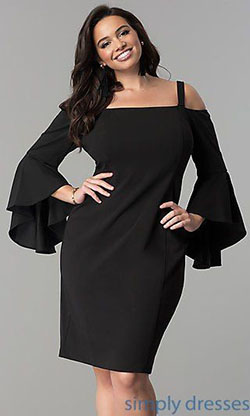 Off-the-Shoulder Bell-Sleeve Plus-Size Party Dress Wonderful Cocktail Outfit For Plus Size Women: Plus size outfit,  Cute Cocktail Dress,  Cocktail Plus-Size Dress,  Plus Size Party Outfits,  Curvy Cocktail Dresses  