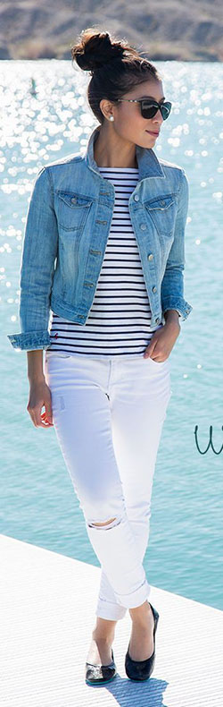 Spring jean jacket outfit: Crop top,  Jean jacket,  Casual Outfits,  White Denim Outfits  