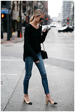 Looks con jersey negro, Slim-fit pants: Slim-Fit Pants,  Spring Outfits,  Street Style  