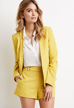 Yellow blazer with shorts, Formal wear: Formal wear,  Suit Outfits  