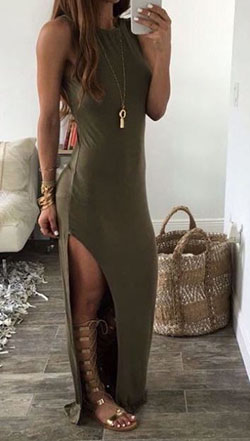 Vestidos largos casuales verde militar: Romper suit,  Maxi dress,  Casual Outfits,  Gladiator Sandals Dresses  