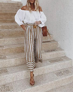 Elegant Striped Pant Outfit: Denim skirt,  Shoulder strap,  Pant Outfits  