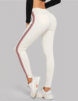 Outfit Ideas | Zefinka | Women's Striped White Skinny Jeans: Outfit Ideas,  Stripe Trousers  