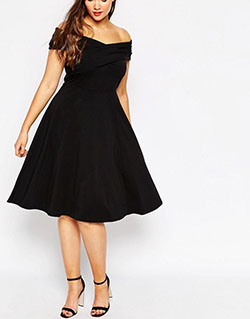 ASOS CURVE Midi Skater Dress With Bardot Cross Front at asos.com Fashionable Cocktail Dress For Plus Size Women: Plus size outfit,  Cute Cocktail Dress,  Girls Outfit Plus-Size,  Plus Size Party Outfits,  Cocktail Plus-Size Dress,  Curvy Cocktail Dresses  