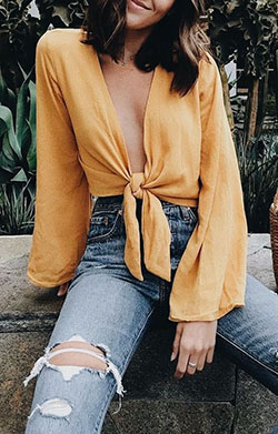 Mustard yellow crop top outfit: Crop top,  Casual Outfits,  Top Outfits  