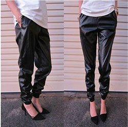 Leather Jogger Outfits, Artificial leather, Denim skirt: Denim skirt,  Artificial leather,  Jogger Outfits  