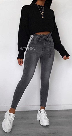 Solid paperbag waist denim pants: Paper bag,  Trendy Outfits,  Casual Outfits,  Denim Pants  