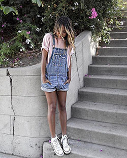 Denim overall outfit ideas, Casual wear: Casual Outfits,  Overalls Shorts Outfits,  DENIM OVERALL  